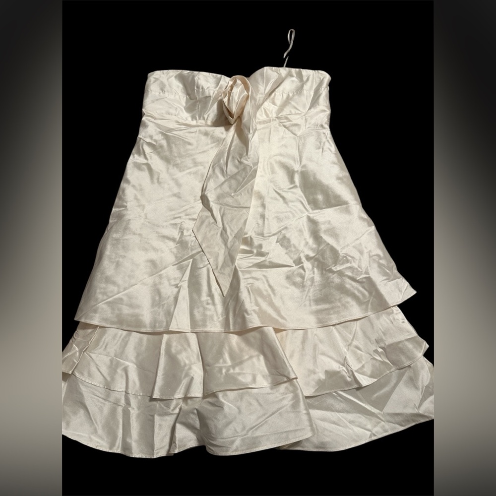 Off white strapless silk dress